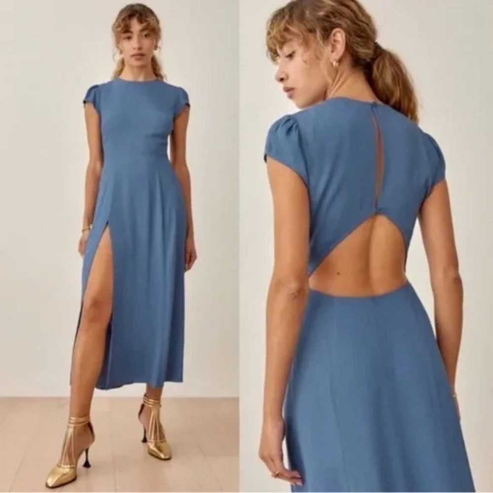 Reformation Gavin Dress in Morning Glory (Blue)